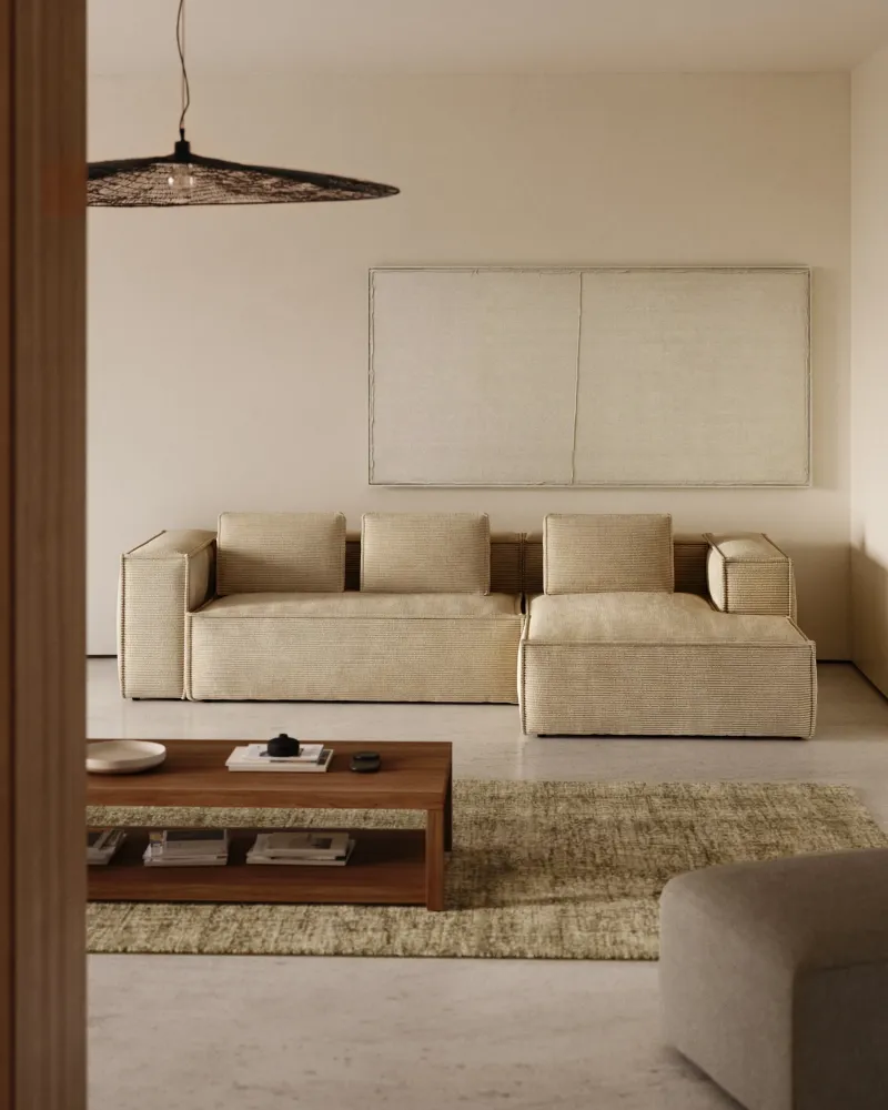 Divano 3 posti Blok con velluto coste spesso color naturale e chaise longue destra 300 cm FSC Mix Credit
