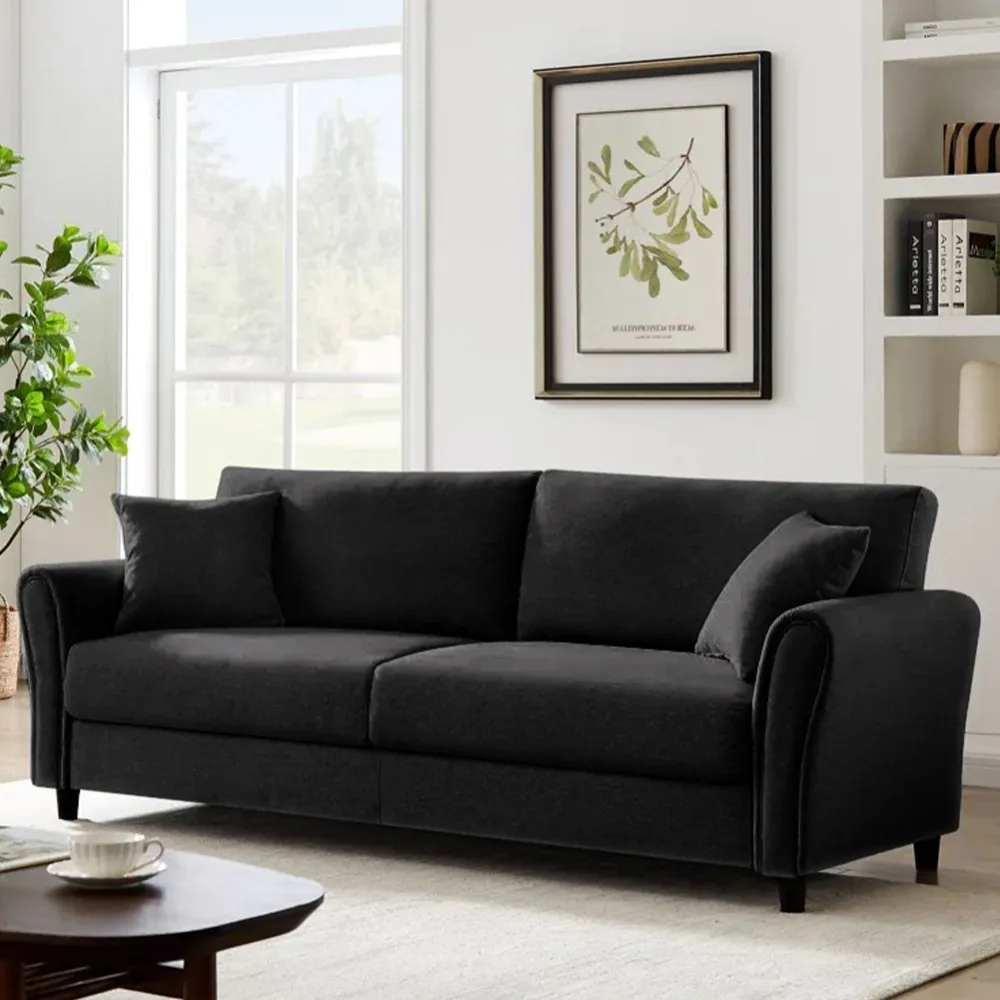 Divano 3 Posti con Rivestimento Tessuto Nero Premium Sofa Relax 212x75x87 cm