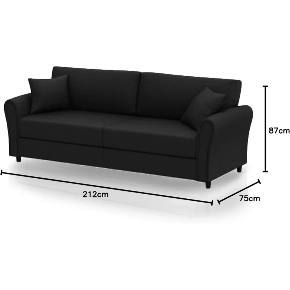 Divano 3 Posti con Rivestimento Tessuto Nero Premium Sofa Relax 212x75x87 cm