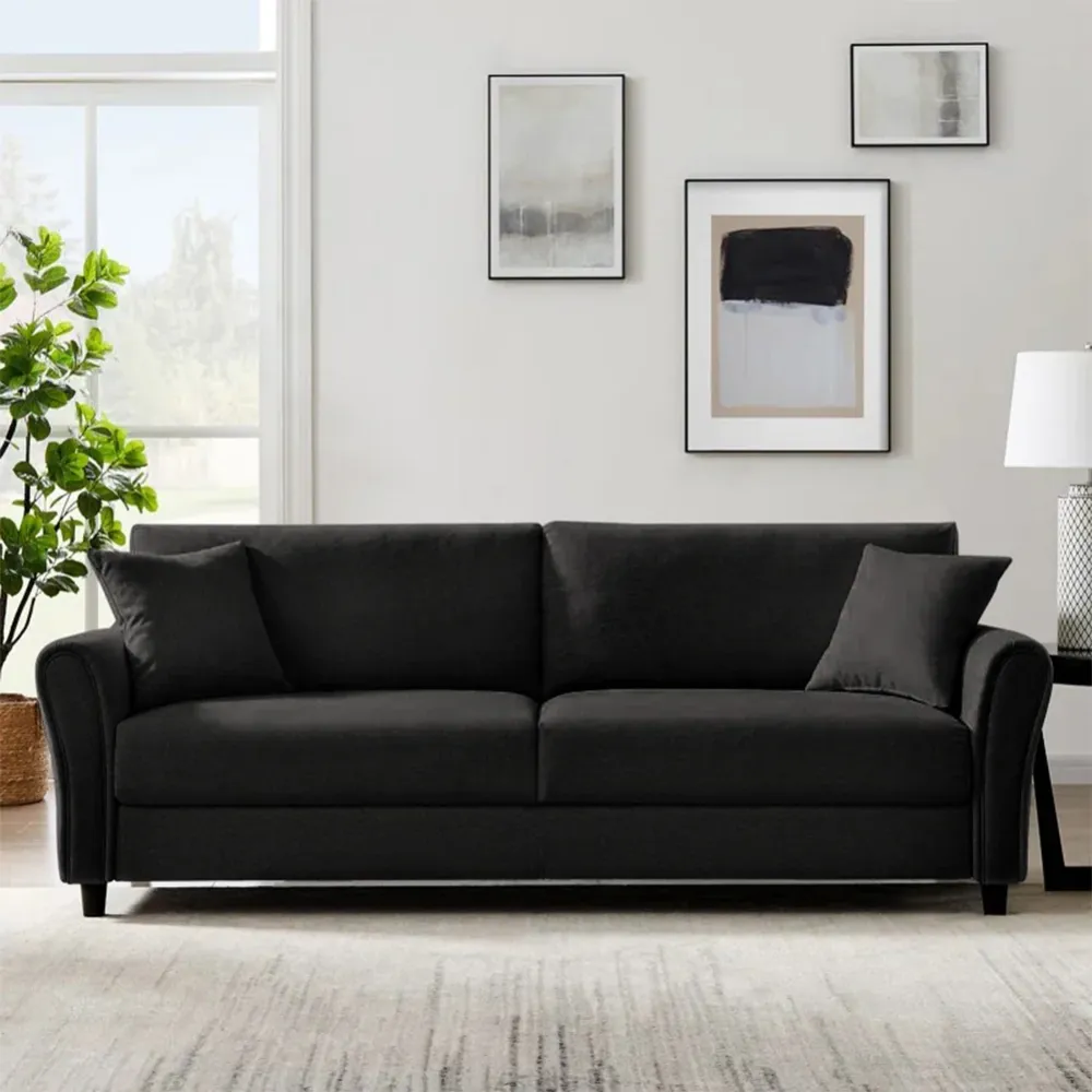Divano 3 Posti con Rivestimento Tessuto Nero Premium Sofa Relax 212x75x87 cm