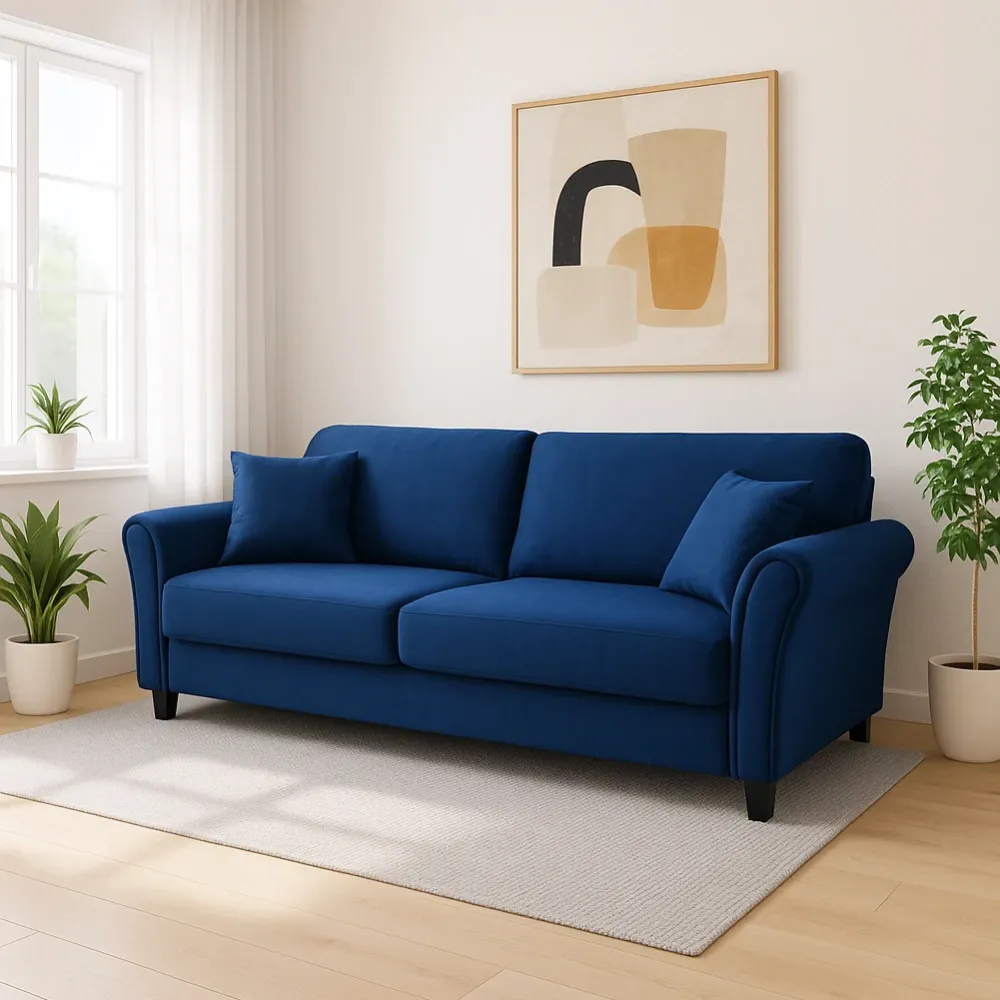 Divano 3 Posti con Rivestimento Velluto Blu Premium Sofa Relax 212x75x87 cm