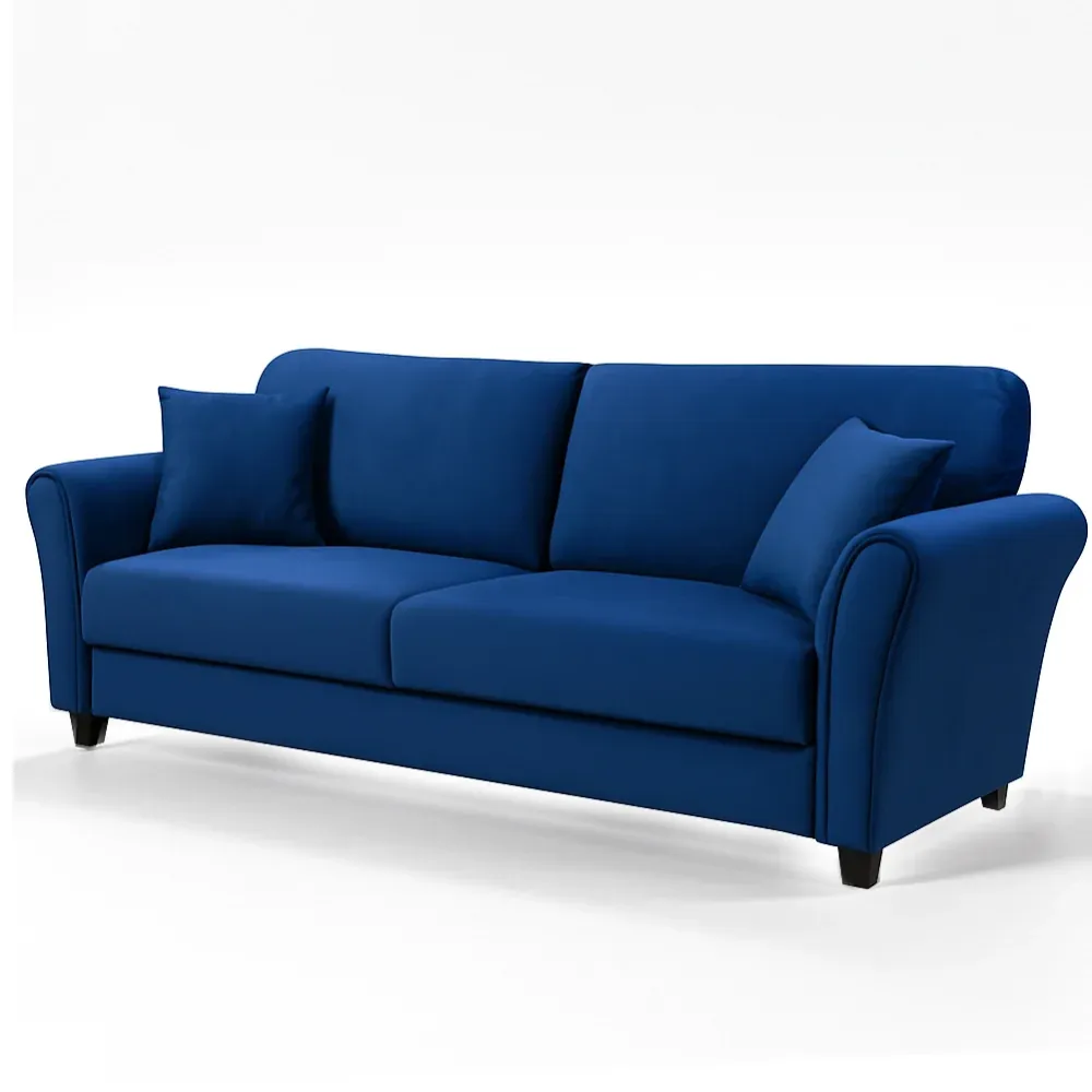 Divano 3 Posti con Rivestimento Velluto Blu Premium Sofa Relax 212x75x87 cm