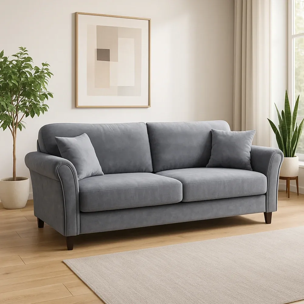 Divano 3 Posti con Rivestimento Velluto Grigio Premium Sofa Relax 212x75x87cm
