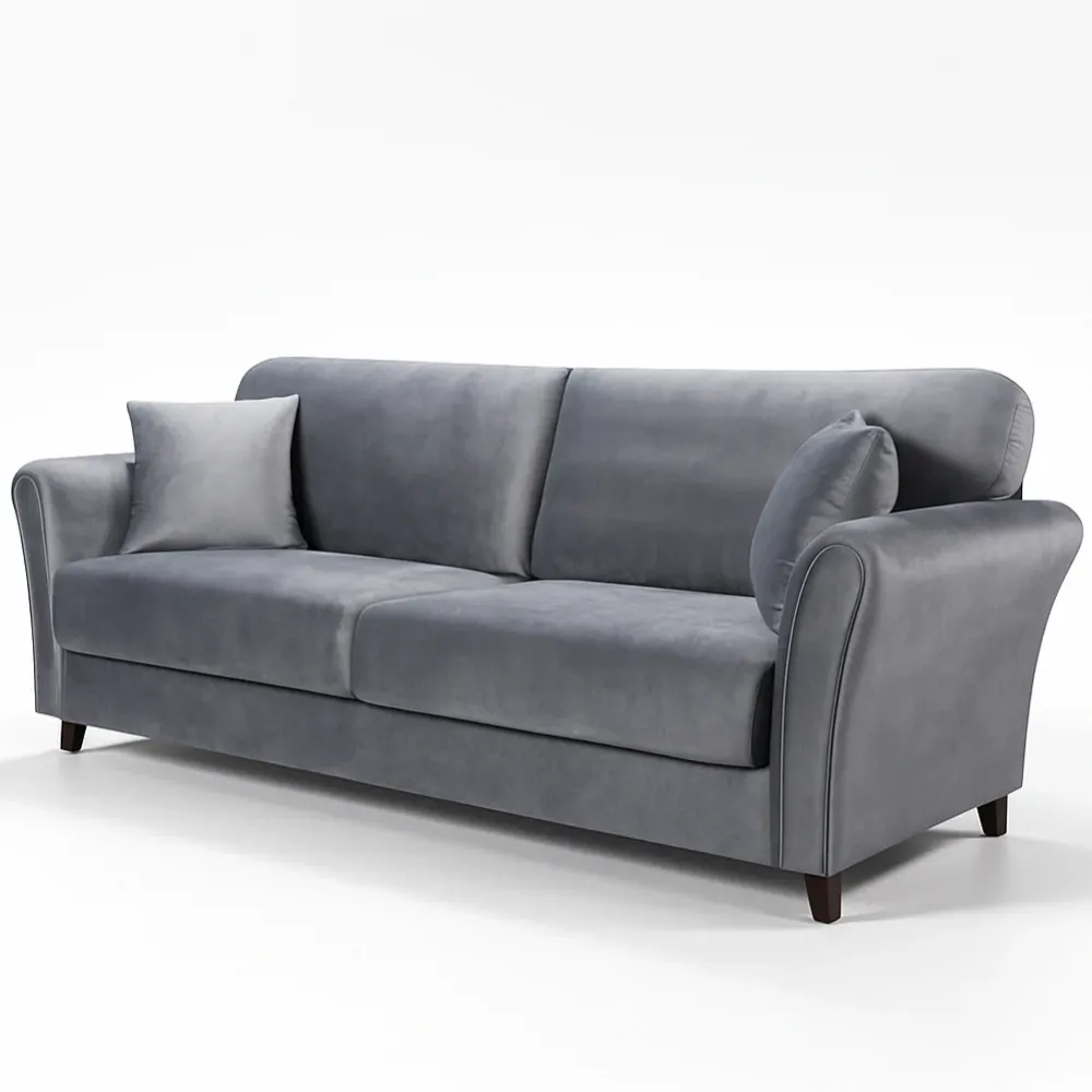 Divano 3 Posti con Rivestimento Velluto Grigio Premium Sofa Relax 212x75x87cm