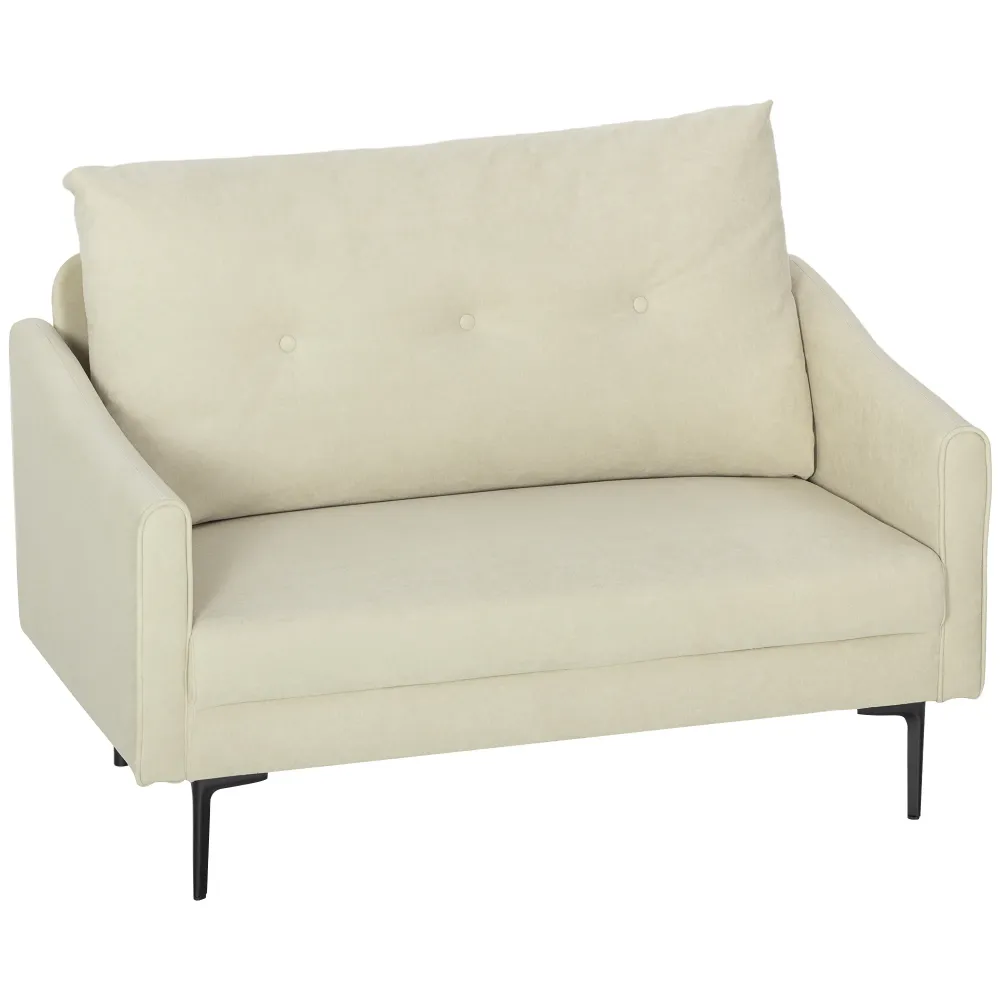 Divano 2 Posti Design Moderno 124x73x92 cm Schienale Trapuntato Bottoni e Rivestimento Velluto Crema
