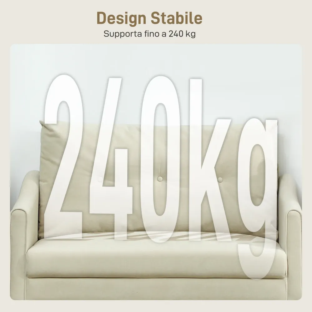 Divano 2 Posti Design Moderno 124x73x92 cm Schienale Trapuntato Bottoni e Rivestimento Velluto Crema