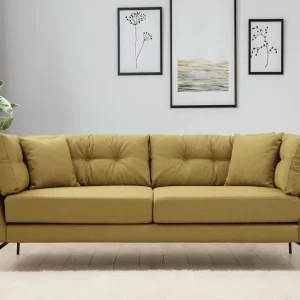 Divano 3 posti design moderno da salotto tessuto giallo cm 214x90x84h
