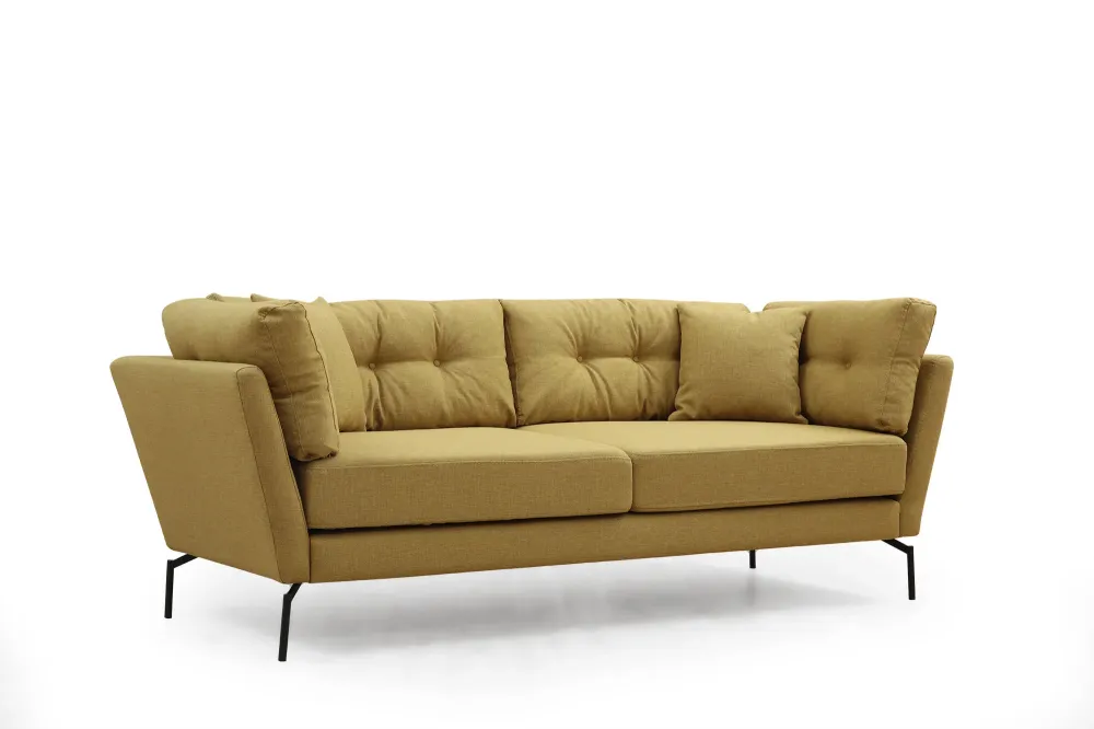 Divano 3 posti design moderno da salotto tessuto giallo cm 214x90x84h