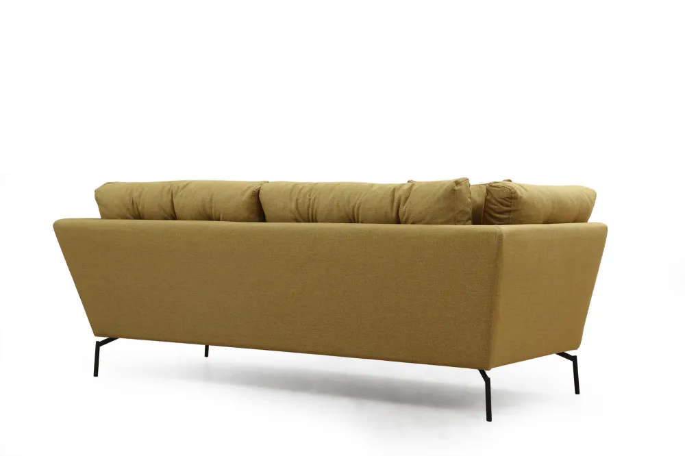 Divano 3 posti design moderno da salotto tessuto giallo cm 214x90x84h