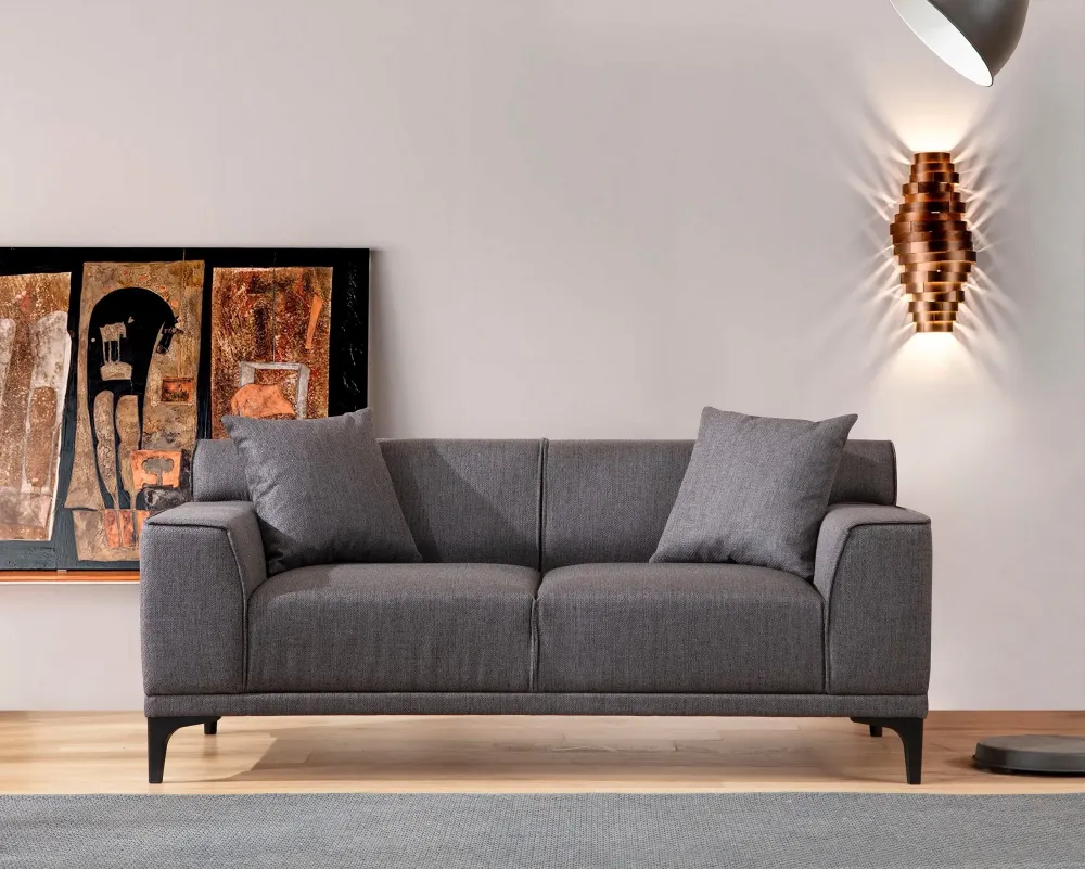 Divano 2 posti design moderno tessuto antracite cm 163x69x86h