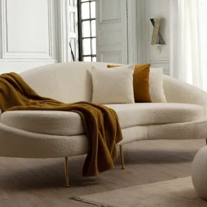 Divano 3 posti design tessuto effetto bouclé colore crema cm 225x120x80h