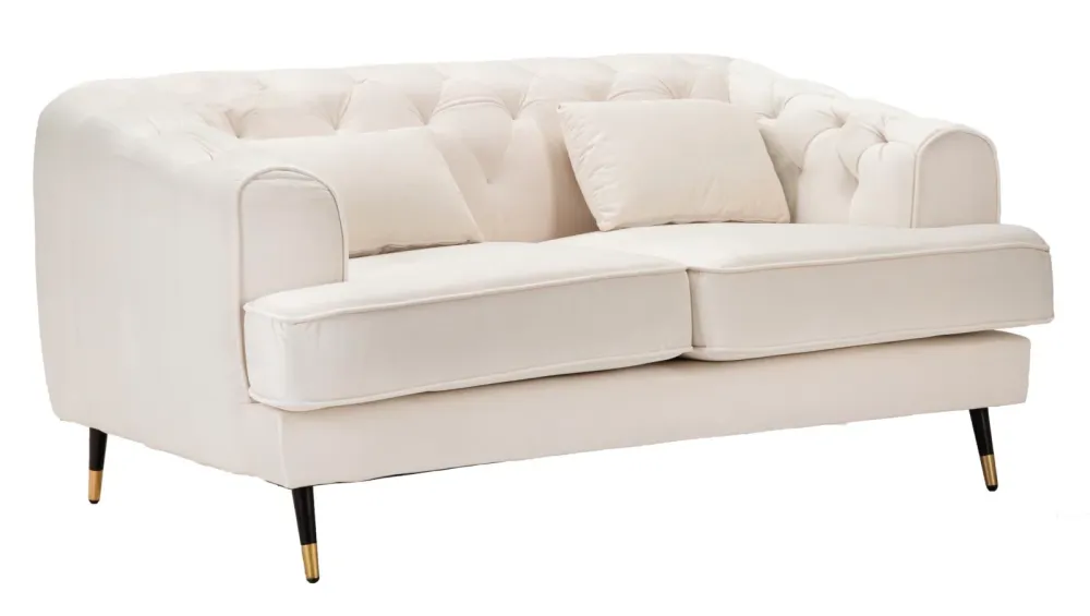 Divano 2 posti design tessuto effetto velluto colore crema cm 146x86x71h