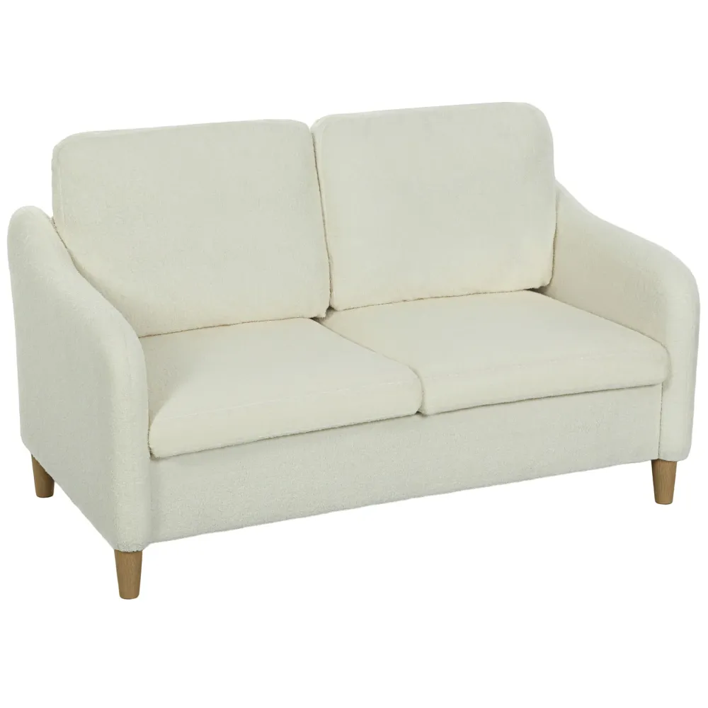 Divano 2 Posti Moderno 137x69x82 cm con Cuscini Spessi e Rivestimento Sherpa Crema