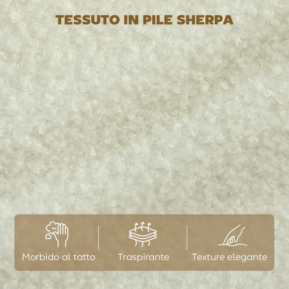 Divano 2 Posti Moderno 137x69x82 cm con Cuscini Spessi e Rivestimento Sherpa Crema