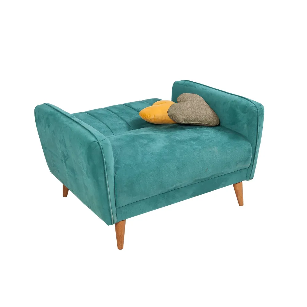 Divano 2 posti moderno per living tessuto verde gambe legno cm 110x80x85h