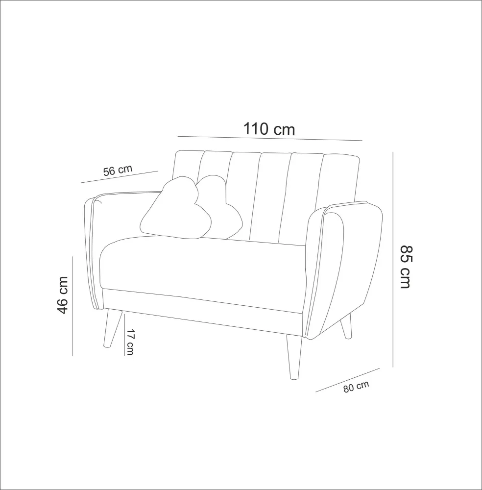 Divano 2 posti moderno per living tessuto verde gambe legno cm 110x80x85h