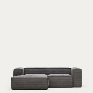 Divano 2 posti <tc>Blok</tc> con <tc>chaise Longue</tc> sinistra, velluto coste largo grigio 240 cm FSC Mix Credit