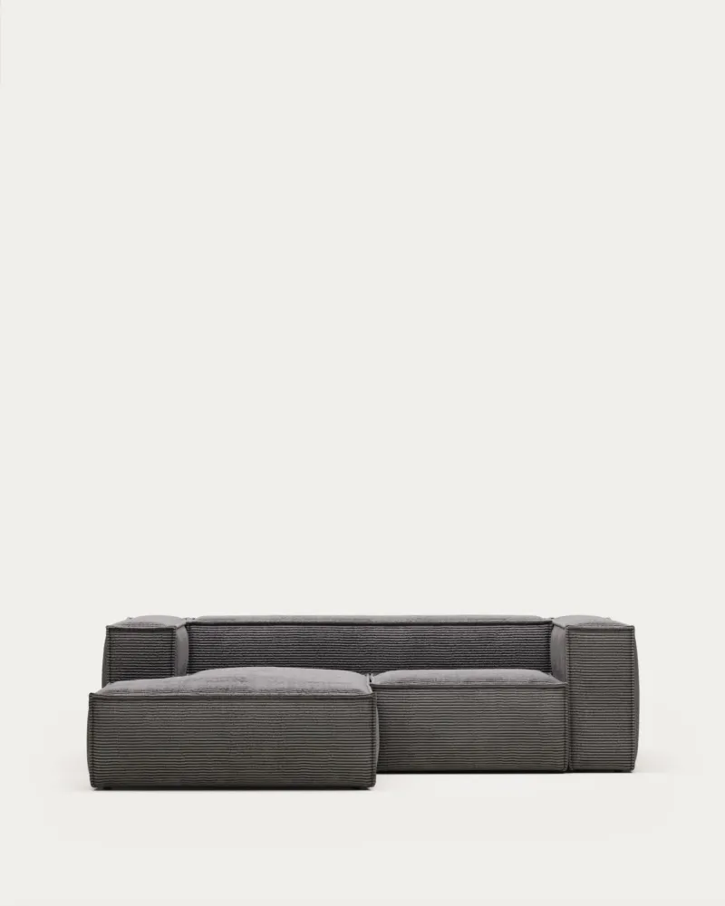 Divano 2 posti Blok con chaise Longue sinistra, velluto coste largo grigio 240 cm FSC Mix Credit