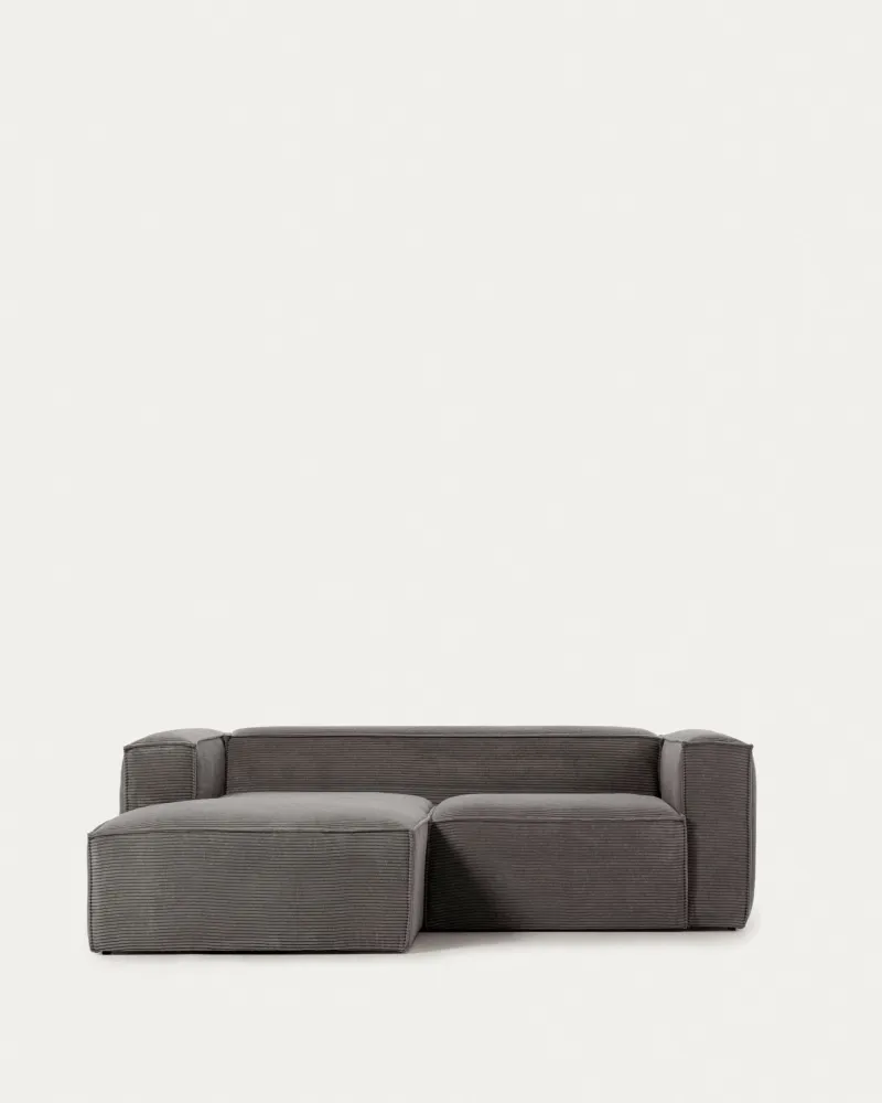 Divano 2 posti Blok con chaise Longue sinistra, velluto coste largo grigio 240 cm FSC Mix Credit