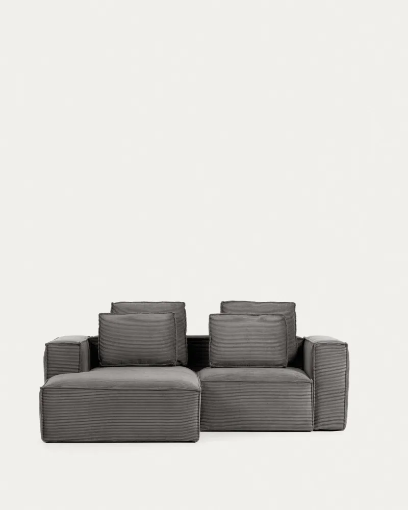 Divano 2 posti Blok con chaise Longue sinistra, velluto coste largo grigio 240 cm FSC Mix Credit