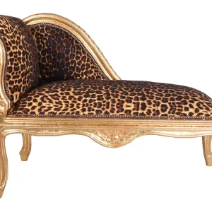 DIVANO ROMANTICO OTTOMANO STILE COUNTRY SHABBY LEOPARDO ORO