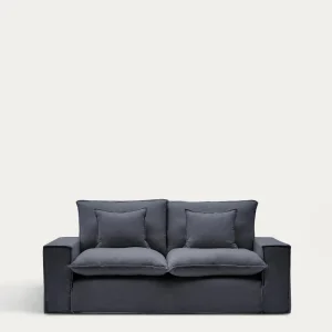 Divano sfoderabile Anarela 2 posti lino e viscosa grigio scuro, 220 cm, FSC Mix Credit