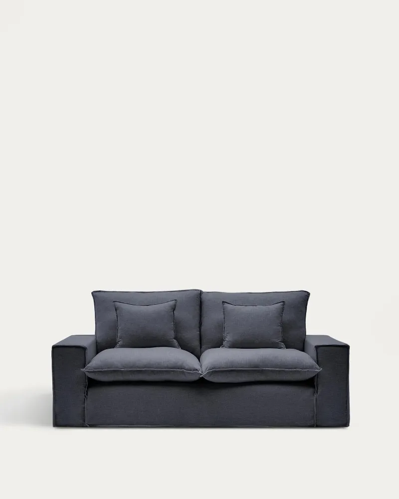 Divano sfoderabile Anarela 2 posti lino e viscosa grigio scuro, 220 cm, FSC Mix Credit
