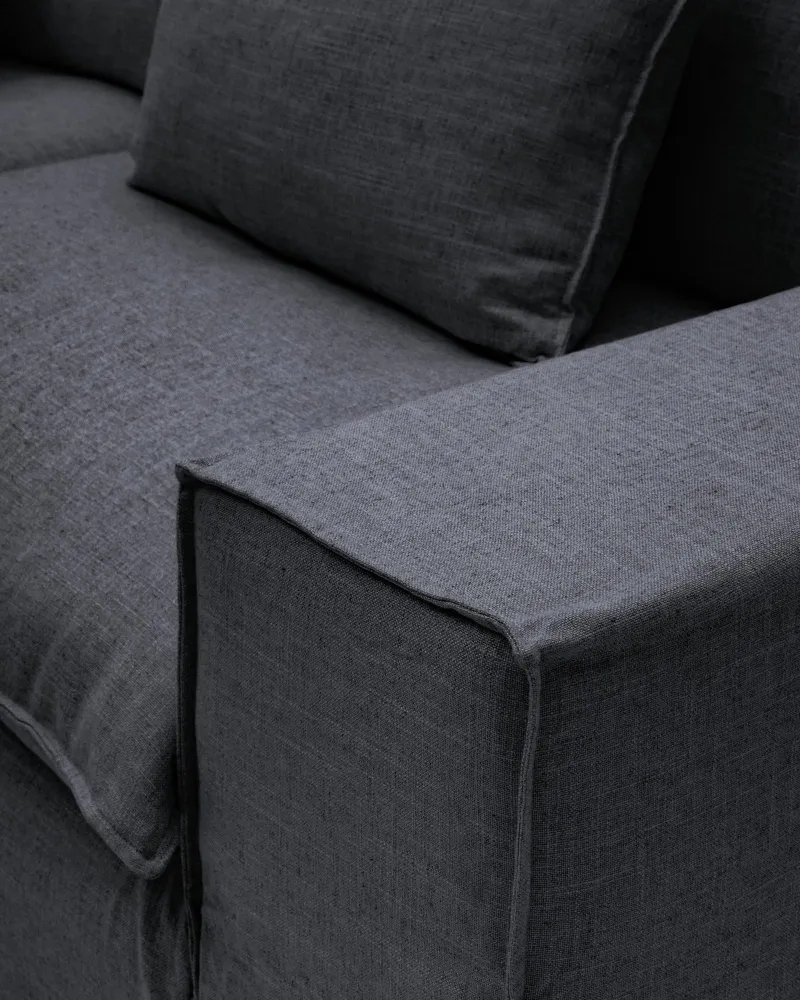 Divano sfoderabile Anarela 2 posti lino e viscosa grigio scuro, 220 cm, FSC Mix Credit