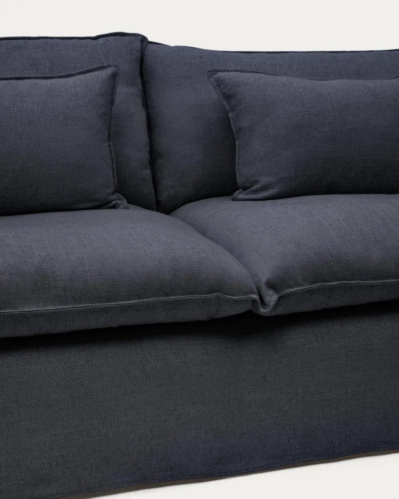 Divano sfoderabile Anarela 2 posti lino e viscosa grigio scuro, 220 cm, FSC Mix Credit