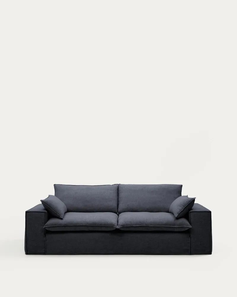 Divano sfoderabile Anarela 3 posti lino e viscosa grigio scuro, 280 cm, FSC Mix Credit