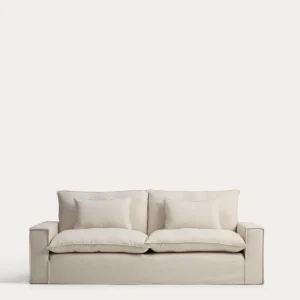 Divano sfoderabile Anarela 3 posti lino e viscosa beige, 260 cm, FSC Mix Credit