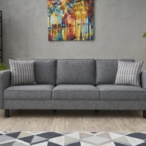 Divano soggiorno moderno da 3 posti imbottito rivestito tessuto grigio cm 222x91x83h