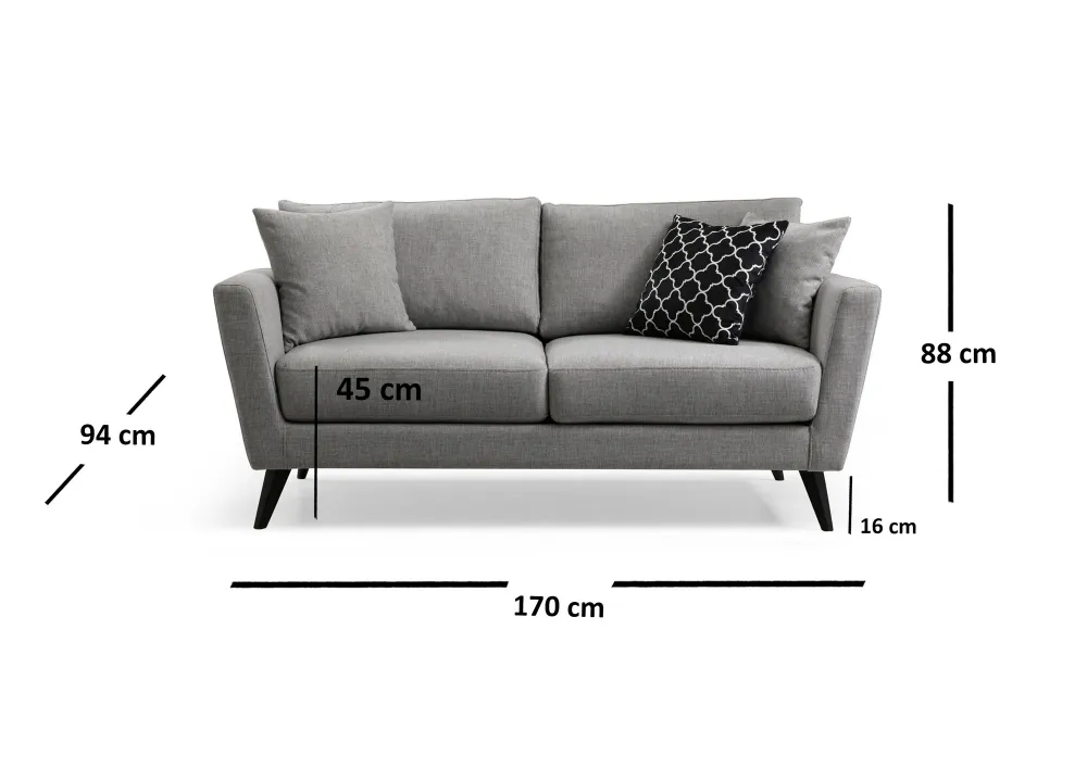 Divano da soggiorno moderno 2 posti tessuto grigio cm 170x94x88h