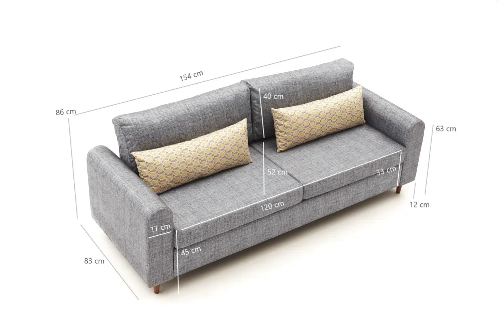 Divano soggiorno 2 posti tessuto grigio gambe legno cm 154x83x86h