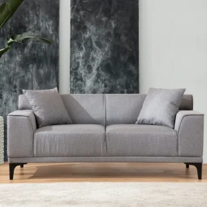 Divano zona giorno moderno 2 posti rivestimento tessuto grigio cm 163x69x86h