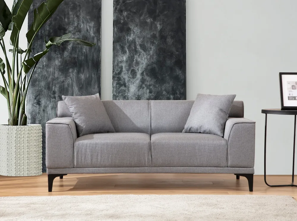 Divano zona giorno moderno 2 posti rivestimento tessuto grigio cm 163x69x86h