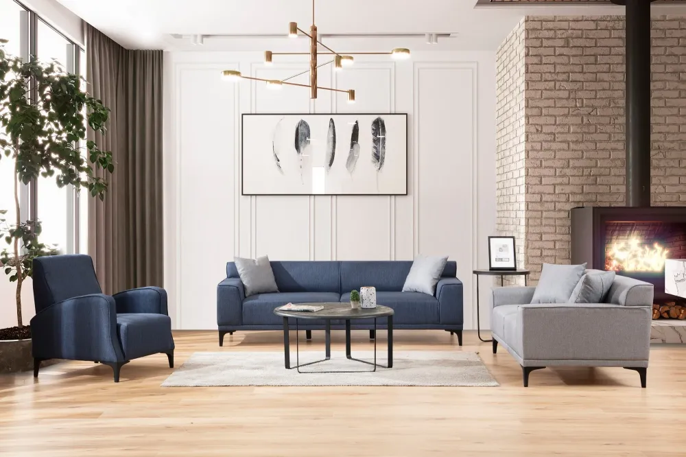 Divano zona giorno moderno 2 posti rivestimento tessuto grigio cm 163x69x86h