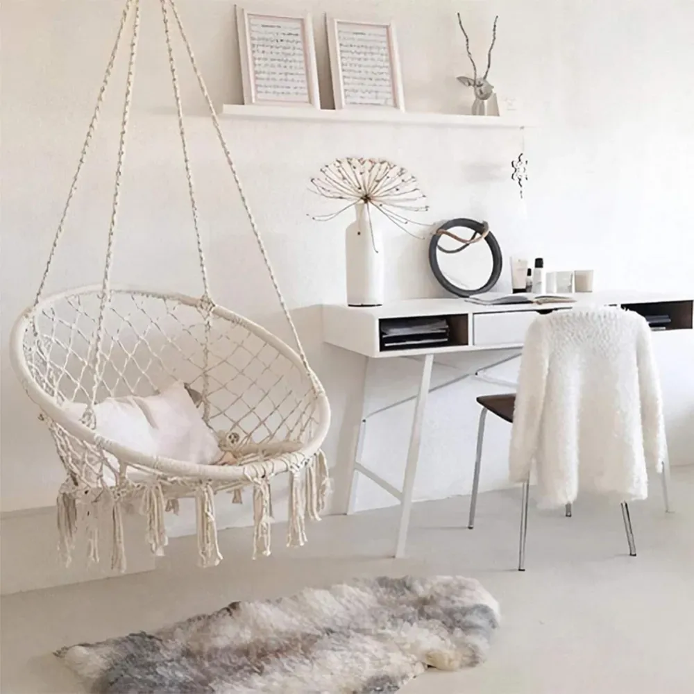 Dondolo Poltrona Amaca Sospesa Intrecciata Beige Sedia Altalena Interni Esterni
