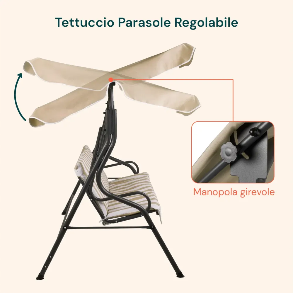 Dondolo 3 Posti Con Tettuccio Acciaio Antracite E Seduta Beige