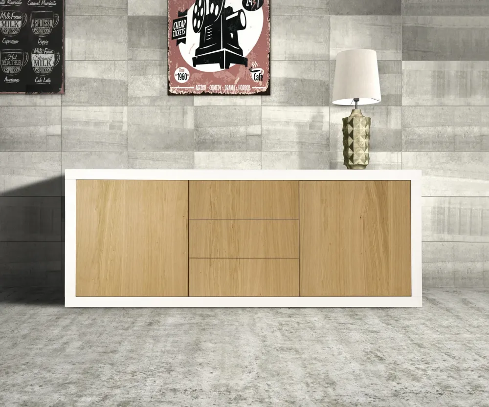 Doris - Madia laminato con due ante battenti e tre cassetti