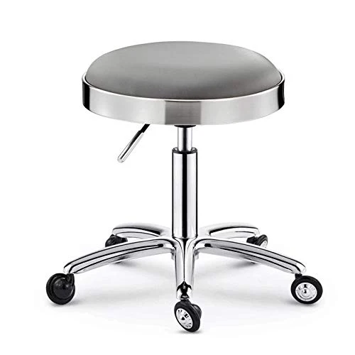 Copri Sgabello con Ruote,Sgabello da Lavoro con Grigio PU Similpelle Posto Sedere,Altezza Regolabile 45-55 cm,Capacità di...