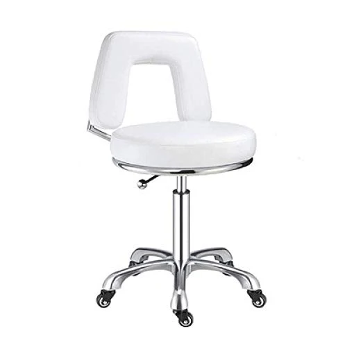 DWXN Copri Sgabello con Ruote,Sgabello da Lavoro con Bianca PU Similpelle Posto Sedere,Altezza Regolabile 48-60 cm,capacit...