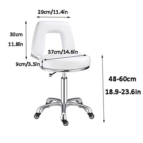 DWXN Copri Sgabello con Ruote,Sgabello da Lavoro con Bianca PU Similpelle Posto Sedere,Altezza Regolabile 48-60 cm,capacit...