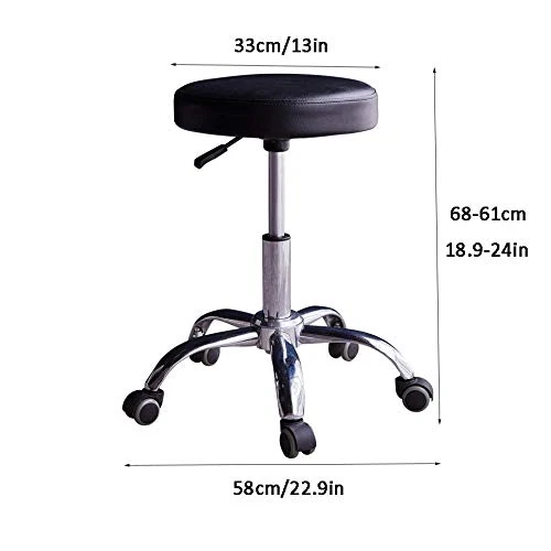 DWXN Sgabello Ufficio con Rotelle,Sgabello Regolabile con Nero PVC Similpelle Posto Sedere,Altezza Regolabile 48-61 cm,cap...