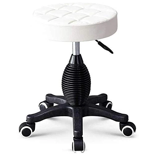 Sgabelli da Cucina con Rotelle，Sgabello per Estetista con Bianca PU Similpelle Posto Sedere，Altezza Regolabile 43-55 cm，Ca...