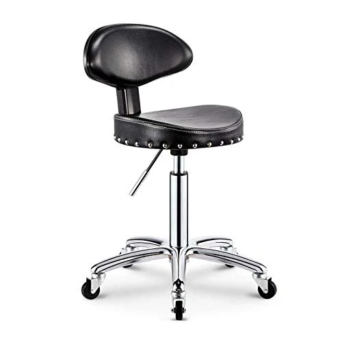 Sgabello Imbottito con Rotelle,Sgabello Ergonomico con Nero PU Similpelle Posto Sedere,Altezza Regolabile 60-80 cm,Capacit...