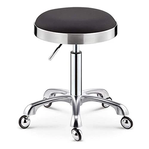 Sgabello Imbottito con Ruote,Sgabello Ergonomico con Nero PU Similpelle Posto Sedere,Altezza Regolabile 45-55 cm,Capacità...