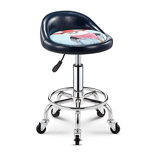 Sgabello Imbottito con Ruote，Sgabello Ergonomico con Modello Gatto Denim Similpelle Posto Sedere，Altezza Regolabile 47-59...
