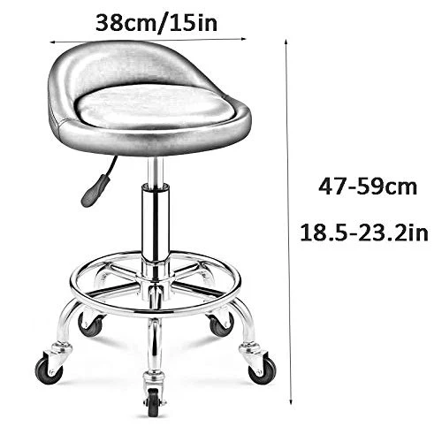 Sgabello Imbottito con Ruote,Sgabello Ergonomico con Modello Gatto Denim Similpelle Posto Sedere,Altezza Regolabile 47-59...