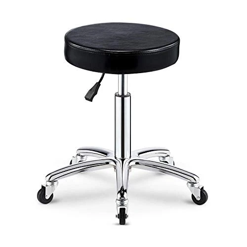 Sgabello da Lavoro con Rotelle，Sgabello Ruote con Nero PU Similpelle Posto Sedere，Altezza Regolabile 45-58 cm，Capacità di...